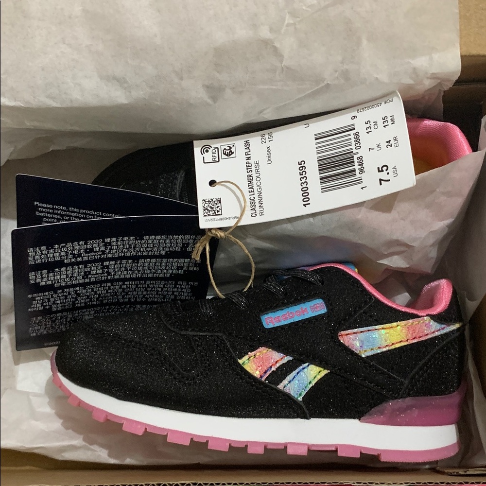 🐾 Reebok Kids' Black Sneakers with Multicolor Stripes